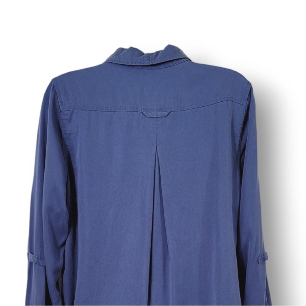 Soft Surroundings Blue Sleeve Tencel Snap Tab Tunic Shirt Denim Embroidered S - Picture 6 of 11